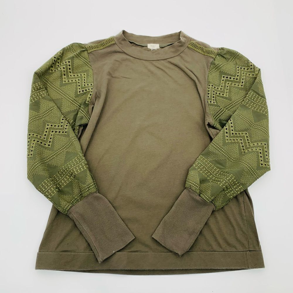 Anthropologie | Olive Green Patterned Long Sleeve Top | Size large